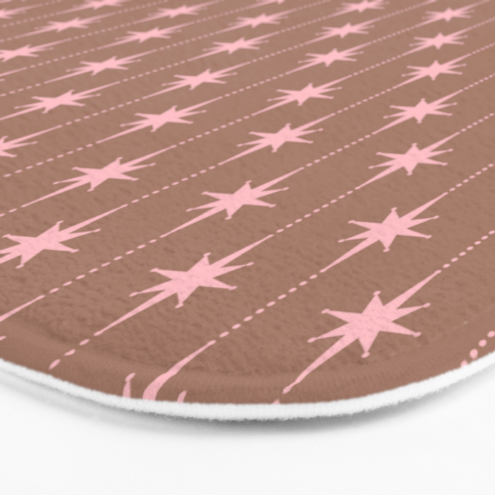 Midcentury Stars and Dots Atomic Pattern in Mocha and Pink Bath Mat Gallery Image 3