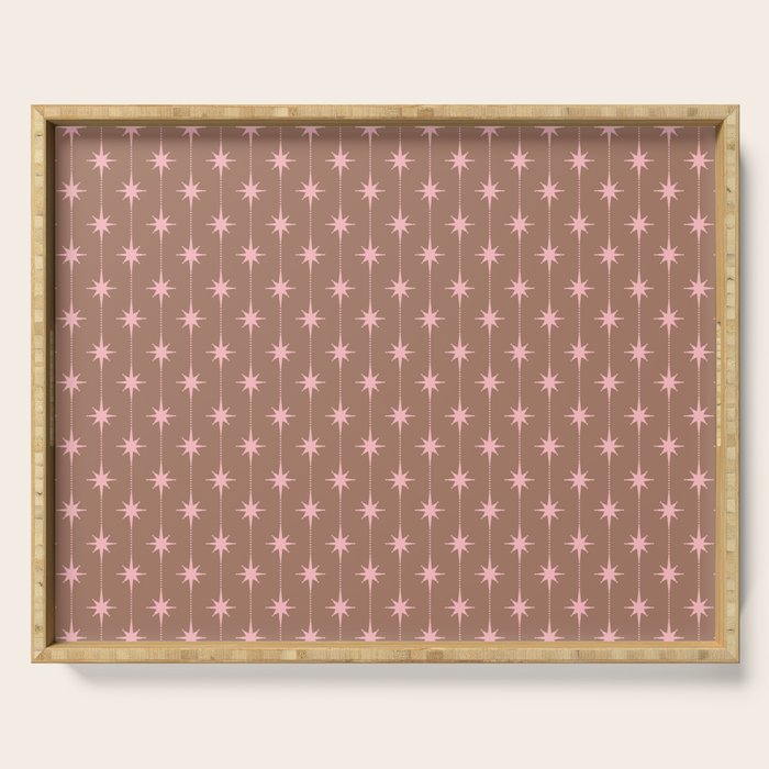 Midcentury Stars and Dots Atomic Pattern in Mocha and Pink Serving Tray Gallery Image 1