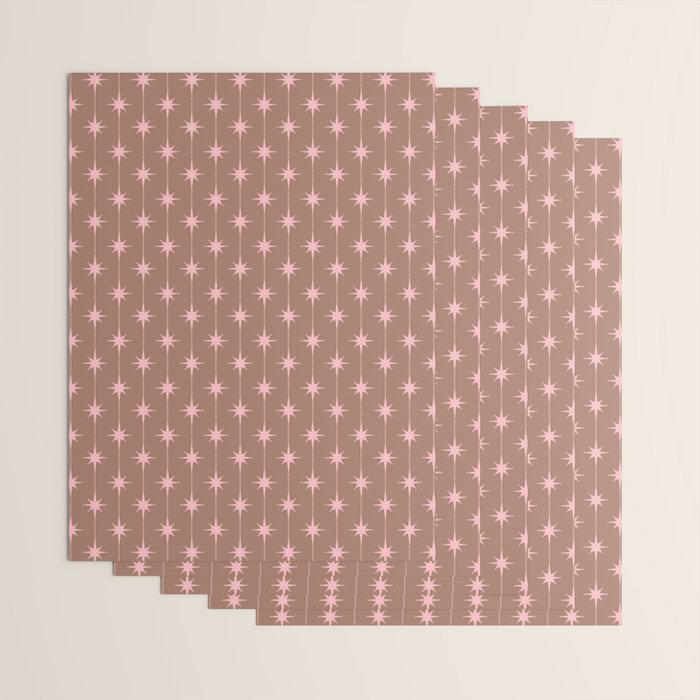Midcentury Stars and Dots Atomic Pattern in Mocha and Pink Wrapping Paper Gallery Image 3