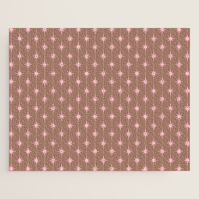 Midcentury Stars and Dots Atomic Pattern in Mocha and Pink Jigsaw Puzzle Gallery Image 1