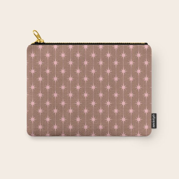 Midcentury Stars and Dots Atomic Pattern in Mocha and Pink Carry All Pouch Gallery Image 1