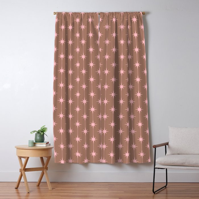 Midcentury Stars and Dots Atomic Pattern in Mocha and Pink Window Curtain Gallery Image 5