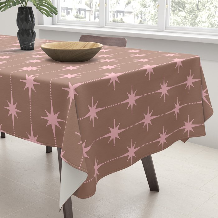 Midcentury Stars and Dots Atomic Pattern in Mocha and Pink Tablecloth Gallery Image 3