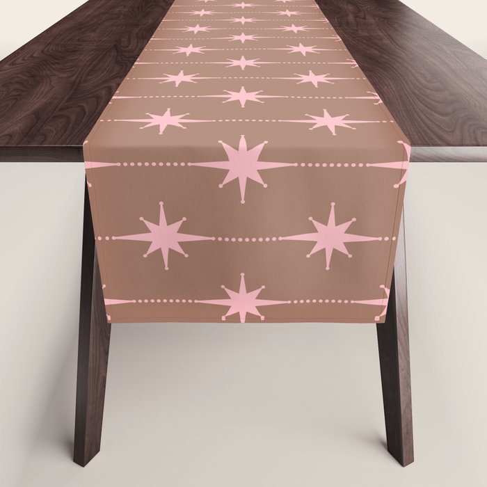 Midcentury Stars and Dots Atomic Pattern in Mocha and Pink Table Runner Gallery Image 1