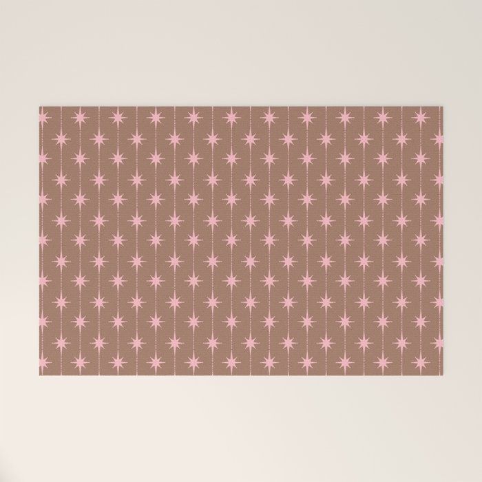 Midcentury Stars and Dots Atomic Pattern in Mocha and Pink Welcome Mat Gallery Image 1