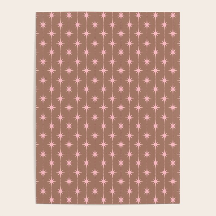Midcentury Stars and Dots Atomic Pattern in Mocha and Pink Poster Gallery Image 1