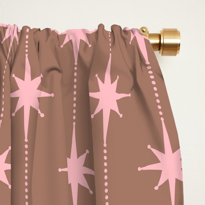 Midcentury Stars and Dots Atomic Pattern in Mocha and Pink Window Curtain Gallery Image 2
