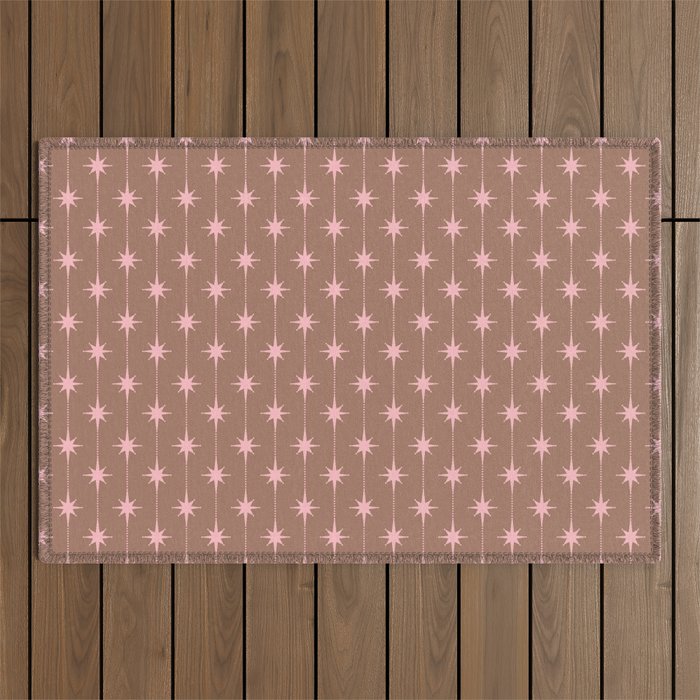 Midcentury Stars and Dots Atomic Pattern in Mocha and Pink Outdoor Rug Gallery Image 1
