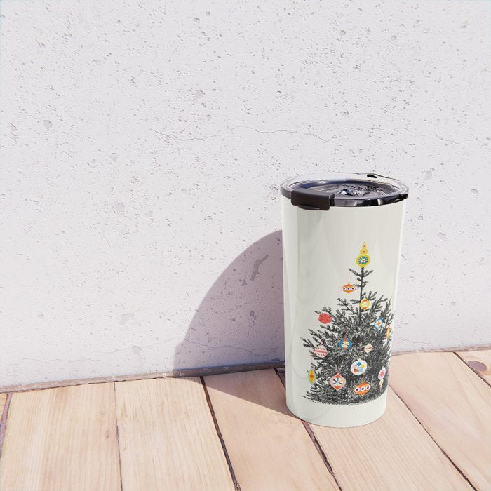Retro Decorated Christmas Tree Travel Mug Gallery Image 4