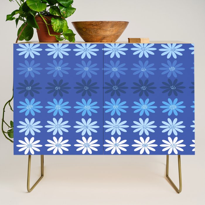 Ombre Abstract Daisies on Cobalt Blue Credenza Gallery Image 1