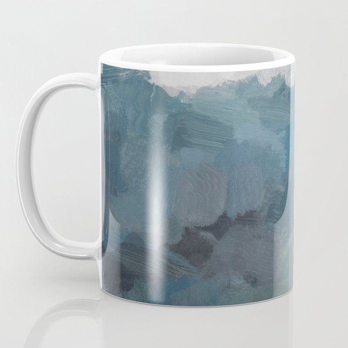 Journey Into the Mountains - Gray Blue Navy Indigo Sage Leafy Green Sky Forest Abstract Painting, Coffee Mug Gallery Image 3