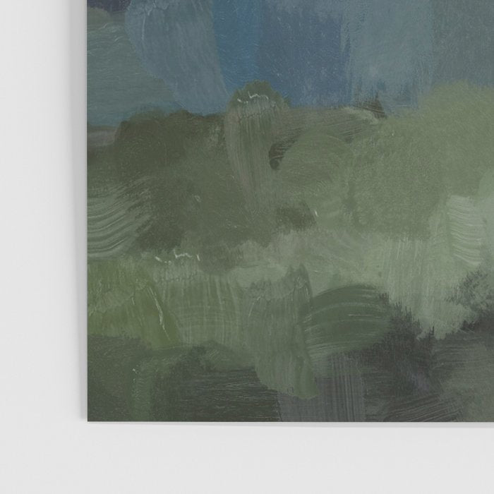 Journey Into the Mountains - Gray Blue Navy Indigo Sage Leafy Green Sky Forest Abstract Painting, Poster Gallery Image 3