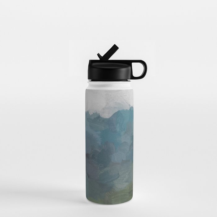 Journey Into the Mountains - Gray Blue Navy Indigo Sage Leafy Green Sky Forest Abstract Painting, Water Bottle Gallery Image 1