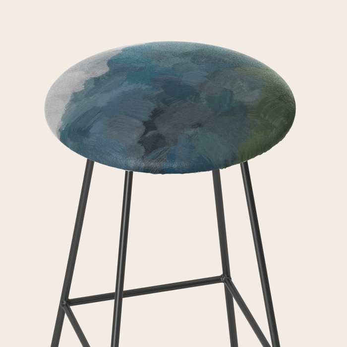 Journey Into the Mountains - Gray Blue Navy Indigo Sage Leafy Green Sky Forest Abstract Painting, Stool Gallery Image 2