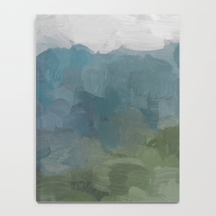 Journey Into the Mountains - Gray Blue Navy Indigo Sage Leafy Green Sky Forest Abstract Painting, Notebook Gallery Image 4