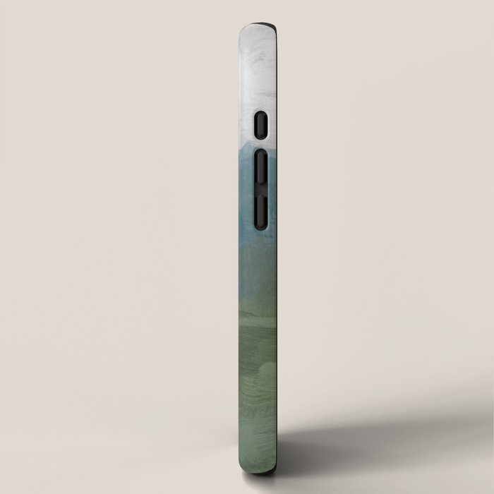 Journey Into the Mountains - Gray Blue Navy Indigo Sage Leafy Green Sky Forest Abstract Painting, iPhone Case Gallery Image 2