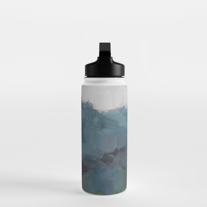 Journey Into the Mountains - Gray Blue Navy Indigo Sage Leafy Green Sky Forest Abstract Painting, Water Bottle Gallery Image 3