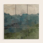 Journey Into the Mountains - Gray Blue Navy Indigo Sage Leafy Green Sky Forest Abstract Painting, Wood Wall Art Gallery Image 1