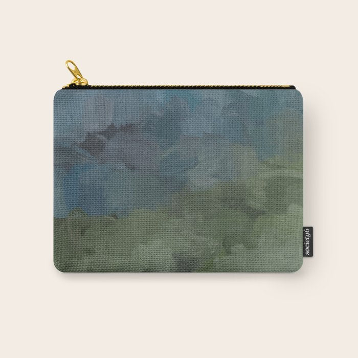 Journey Into the Mountains - Gray Blue Navy Indigo Sage Leafy Green Sky Forest Abstract Painting, Carry All Pouch Gallery Image 1