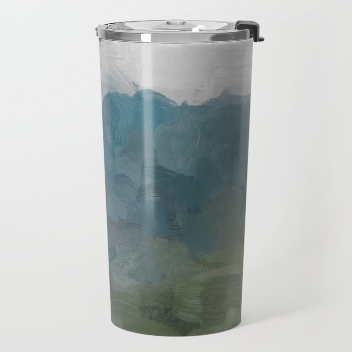 Journey Into the Mountains - Gray Blue Navy Indigo Sage Leafy Green Sky Forest Abstract Painting, Travel Mug Gallery Image 2