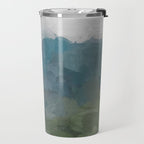 Journey Into the Mountains - Gray Blue Navy Indigo Sage Leafy Green Sky Forest Abstract Painting, Travel Mug Gallery Image 2