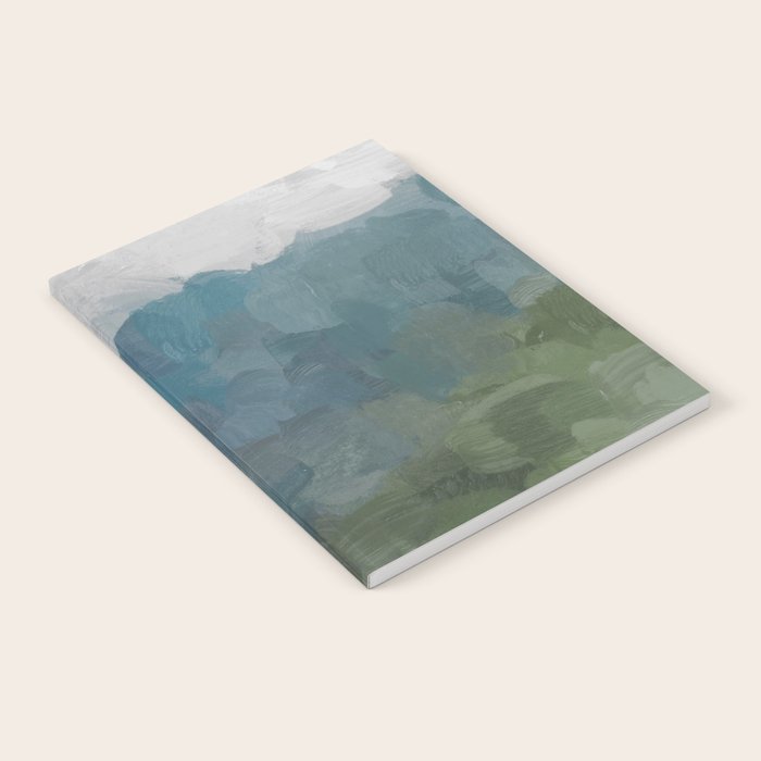 Journey Into the Mountains - Gray Blue Navy Indigo Sage Leafy Green Sky Forest Abstract Painting, Notebook Gallery Image 2