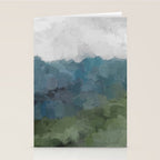 Journey Into the Mountains - Gray Blue Navy Indigo Sage Leafy Green Sky Forest Abstract Painting, Stationery Card Gallery Image 2