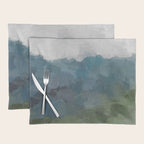 Journey Into the Mountains - Gray Blue Navy Indigo Sage Leafy Green Sky Forest Abstract Painting, Placemat Gallery Image 1