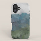 Journey Into the Mountains - Gray Blue Navy Indigo Sage Leafy Green Sky Forest Abstract Painting, iPhone Case Gallery Image 1
