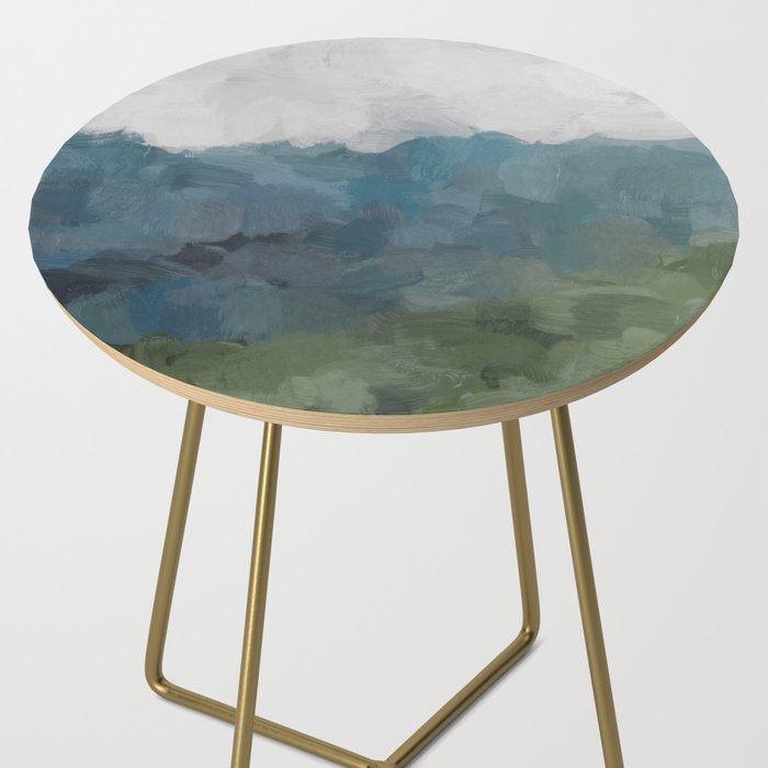 Journey Into the Mountains - Gray Blue Navy Indigo Sage Leafy Green Sky Forest Abstract Painting, Side Table Gallery Image 2