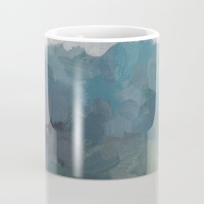 Journey Into the Mountains - Gray Blue Navy Indigo Sage Leafy Green Sky Forest Abstract Painting, Coffee Mug Gallery Image 4