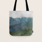 Journey Into the Mountains - Gray Blue Navy Indigo Sage Leafy Green Sky Forest Abstract Painting, Tote Bag Gallery Image 1