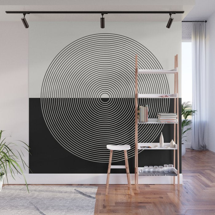 Circular Lines III Black & White Wall Mural Gallery Image 1