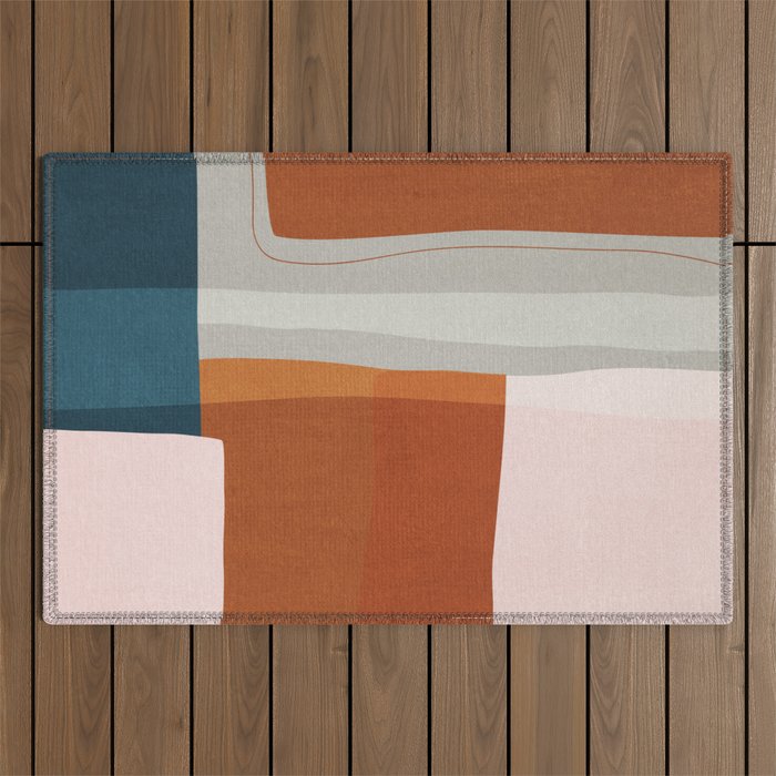 Rust Navy Gray Modern Abstract Outdoor Rug Gallery Image 1