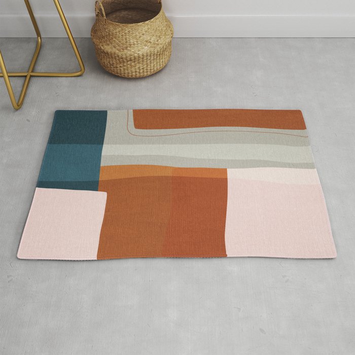 Rust Navy Gray Modern Abstract Rug Gallery Image 1