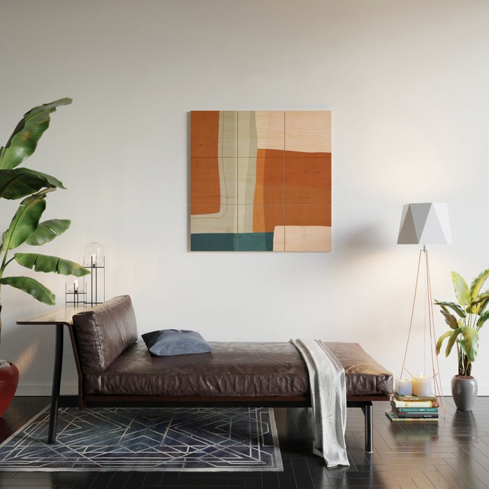 Rust Navy Gray Modern Abstract Wood Wall Art Gallery Image 2