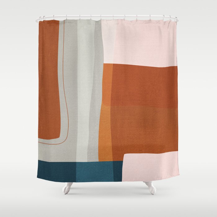 Rust Navy Gray Modern Abstract Shower Curtain Gallery Image 1