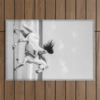 Boho Horse Riding Black White Beach Photography Outdoor Rug Gallery Image 1