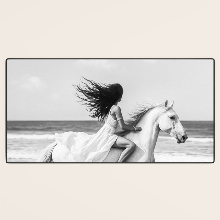 Boho Horse Riding Black White Beach Photography Desk Mat Gallery Image 3