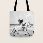 Boho Horse Riding Black White Beach Photography Tote Bag Gallery Image 1