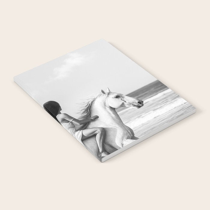 Boho Horse Riding Black White Beach Photography Notebook Gallery Image 1