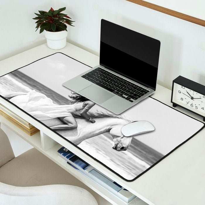 Boho Horse Riding Black White Beach Photography Desk Mat Gallery Image 2
