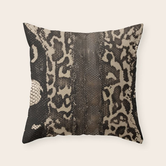 Snake Boa Skin - Bold Reptile Pattern in Neutral Tones Throw Pillow Gallery Image 1