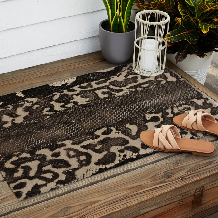 Snake Boa Skin - Bold Reptile Pattern in Neutral Tones Outdoor Rug Gallery Image 2