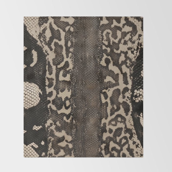 Snake Boa Skin - Bold Reptile Pattern in Neutral Tones Throw Blanket Gallery Image 2
