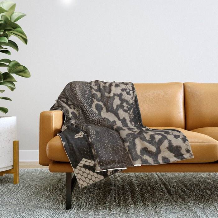 Snake Boa Skin - Bold Reptile Pattern in Neutral Tones Throw Blanket Gallery Image 1
