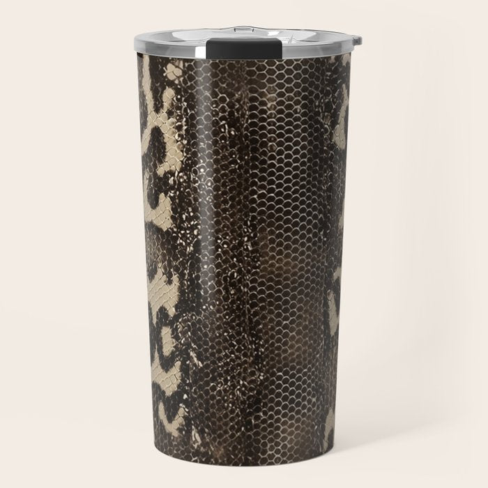 Snake Boa Skin - Bold Reptile Pattern in Neutral Tones Travel Mug Gallery Image 1