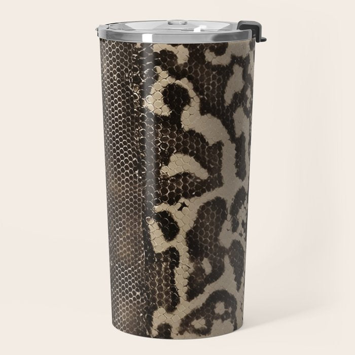 Snake Boa Skin - Bold Reptile Pattern in Neutral Tones Travel Mug Gallery Image 2