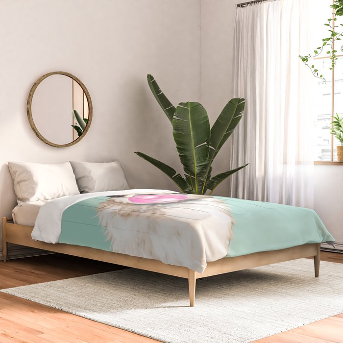 Bubble Gum Sneaky Llama in Green Comforter Gallery Image 2