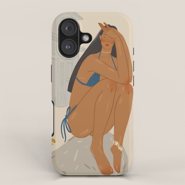 portrait of an elegant woman on the beach in a swimsuit iPhone Case Gallery Image 1